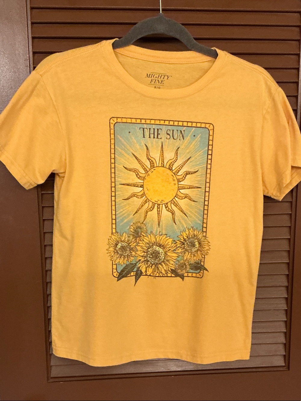 Mighty Fine Yellow 'The Sun' Graphic Tee with Sunflower Panel